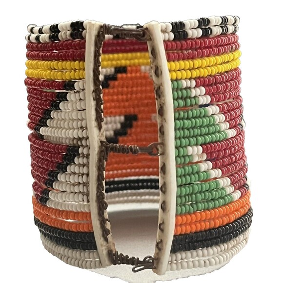 African Cuff Bracelet Beaded Maasai Tribe Handmade Tanzania Africa Bohemian New - Picture 4 of 5